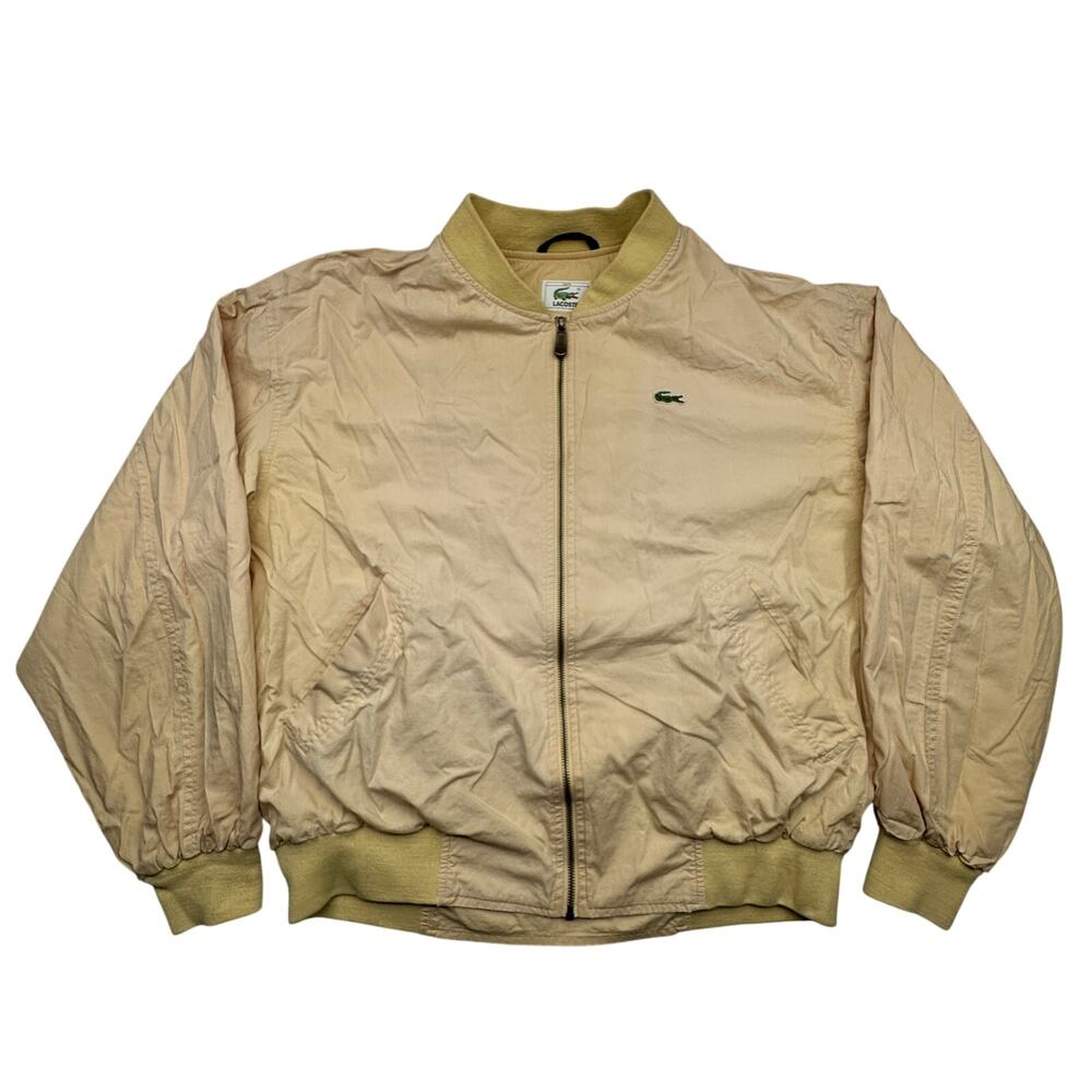 Vintage Lacoste 5391 Cotton Bomber Jacket Men XXL Khaki Tan Full Zip Windbreaker